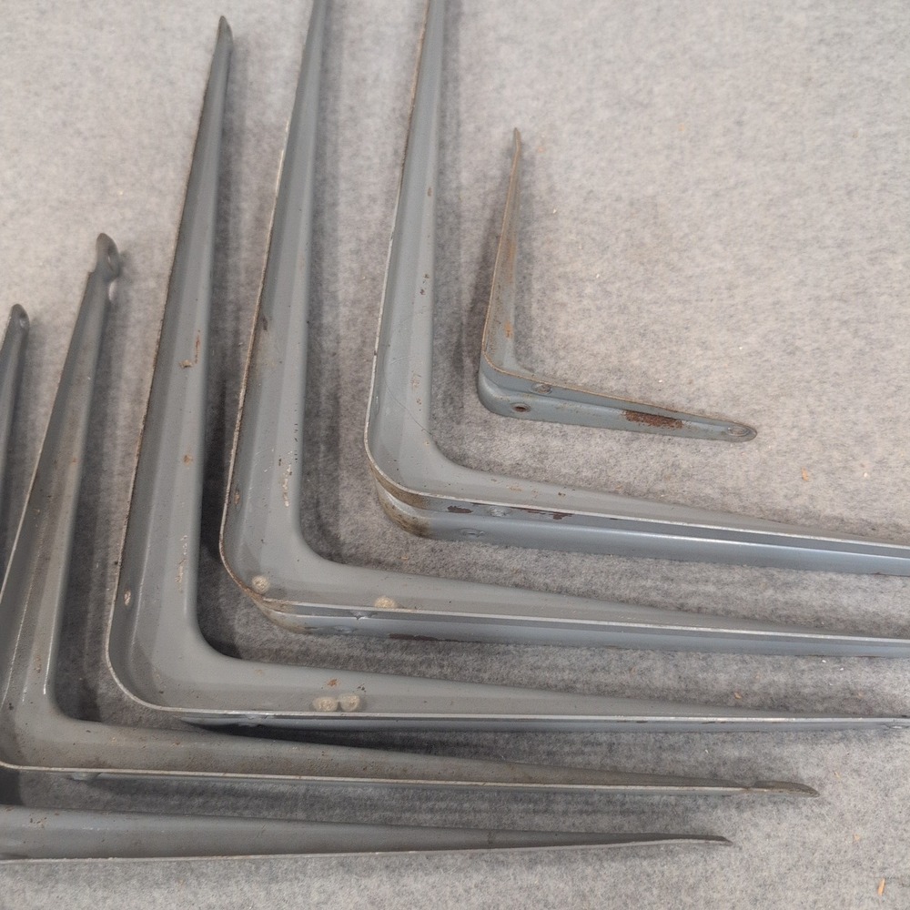 Vtg Industrial Gray Metal L-Brackets Wall Shelf Supports Set of 7 Mixed Sizes - Picture 3 of 4